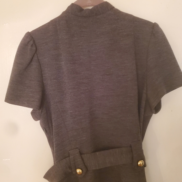 An Original Milly of New York Gray Wool Short Cap Sleeve Gold Button Dress. - Picture 11 of 15